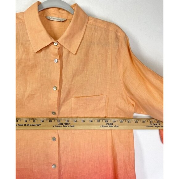 Soft Surroundings 100% Linen Ombre Tunic Top Sz Large Orange Shirt Dress Button - Picture 7 of 8
